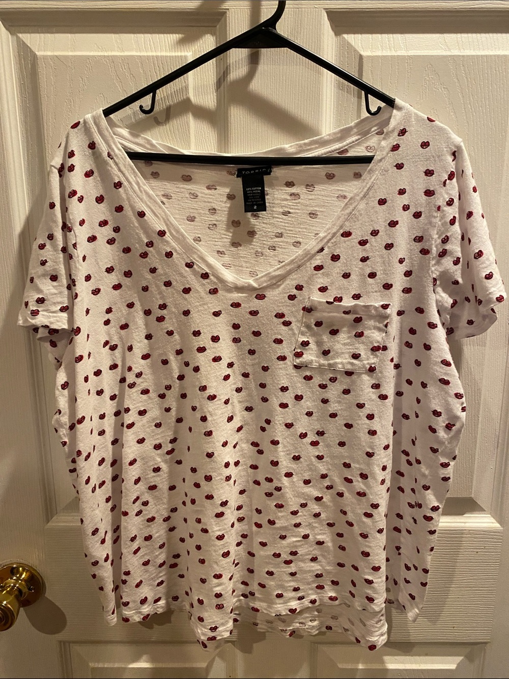 torrid White V-Neck Tee with Red Heart Print Pocket